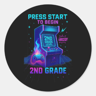 Press Start 2nd Grade Gamer Kids Level Up Fun  Classic Round Sticker