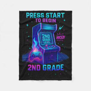 Press Start 2nd Grade Gamer Kids Level Up Fun  Fleece Blanket