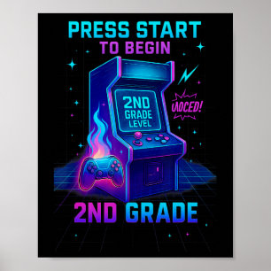 Press Start 2nd Grade Gamer Kids Level Up Fun Poster