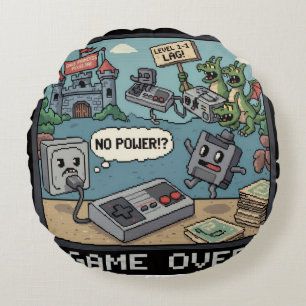 Press Start for Nostalgia! (And a Few Laughs) Round Cushion