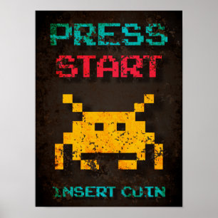 Press Start Insert Coin Arcade Pixel Poster