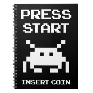 Press Start Insert Coin gamer design Notebook