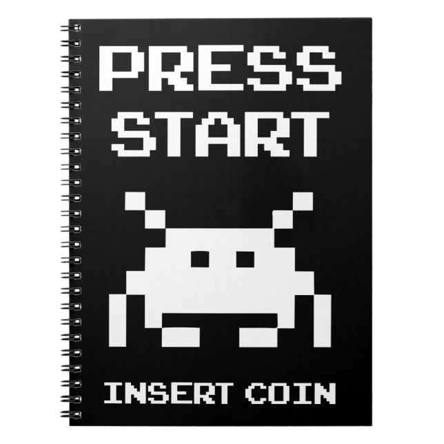 Press Start Insert Coin gamer design Notebook (Front)