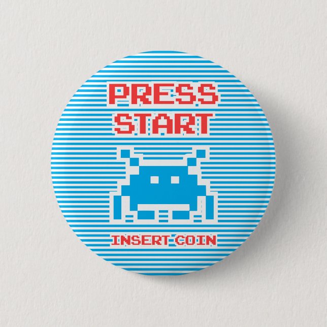 Press Start Insert Coin, Playing With Stripes, 6 Cm Round Badge (Front)