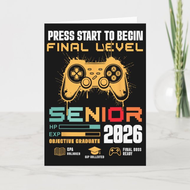 Press Start To Begin Final Level Senior 2026 Gamer Card (Front)