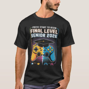 Press Start To Begin Final Level Senior 2026 Gamer T-Shirt