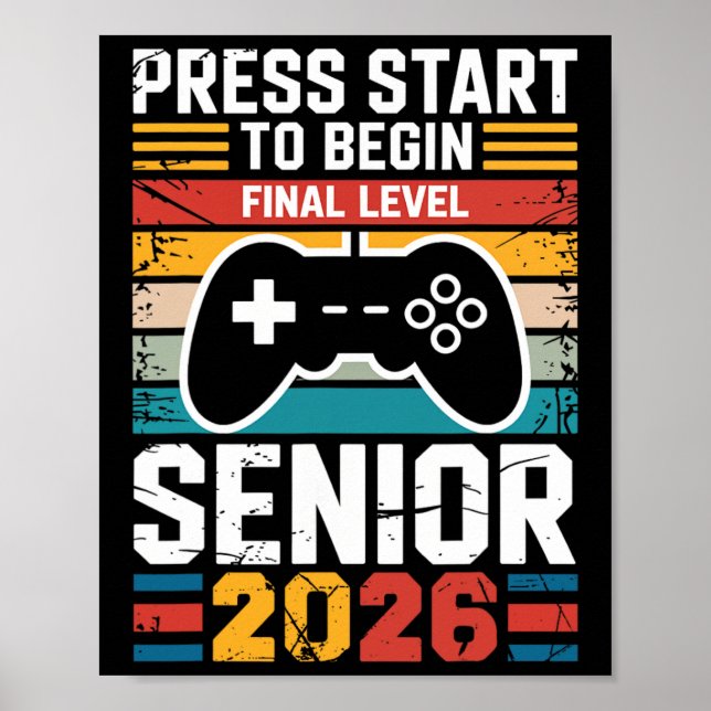 Press Start To Begin Final Level Senior Gamer Vint Poster (Front)