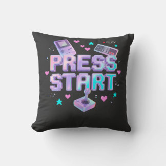Press Start Y2K Retro Gaming Arcade Chrome 90s Gam Cushion