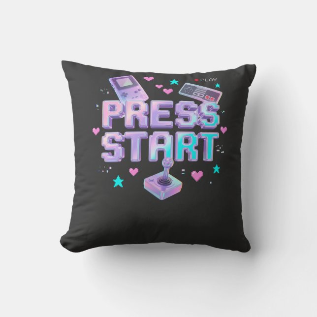 Press Start Y2K Retro Gaming Arcade Chrome 90s Gam Cushion (Front)