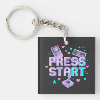 Press Start Y2K Retro Gaming Arcade Chrome 90s Gam Key Ring