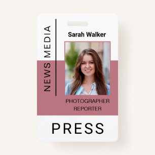 Press worker ID mass media employee dusty pink ID Badge