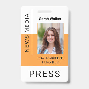 Press worker ID mass media employee photo yellow Badge