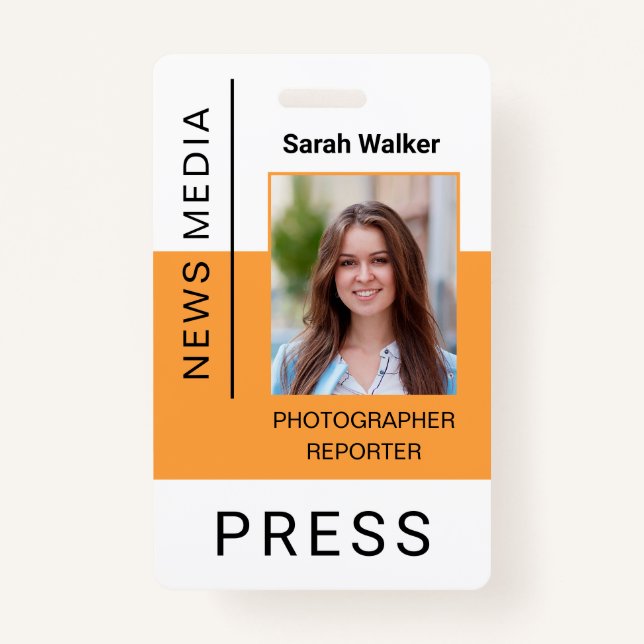 Press worker ID mass media employee photo yellow ID Badge (Front)