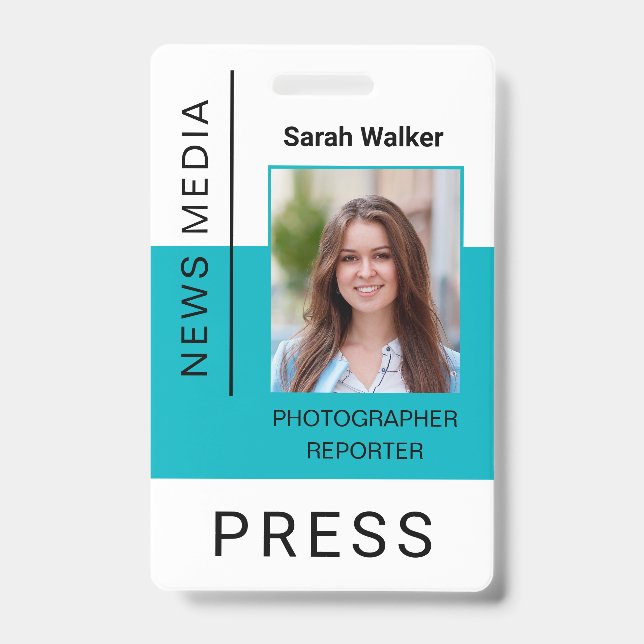 Press worker ID mass media employee turquoise Badge (Front)