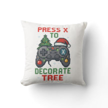 Press X to Decorate Tree Gamer Christmas Pillow |
