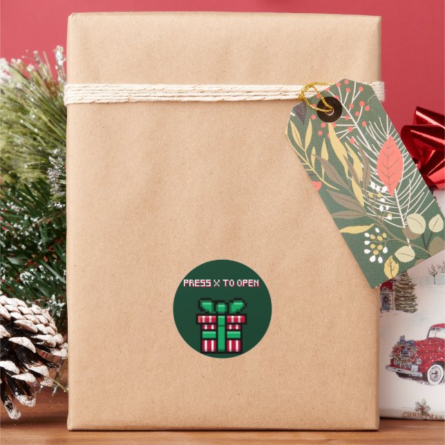 Press X To Open - Video Game Pixel Christmas Classic Round Sticker (Holiday)