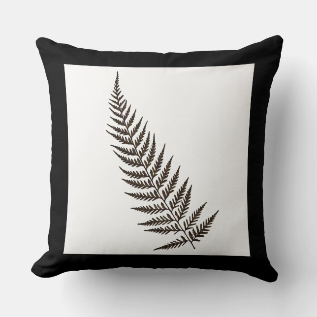 Pressed Botanical Fern Leaf Black & White Cushion (Front)