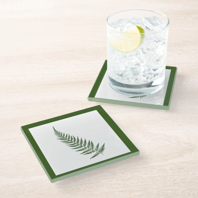 Pressed Botanical Fern Leaf - Mix and Match Colour Glass Coaster (Angled)