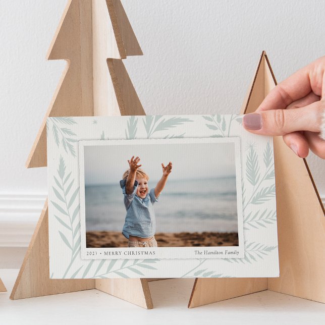 Pressed Botanical Horizontal Photo Holiday Card (Creator Uploaded)