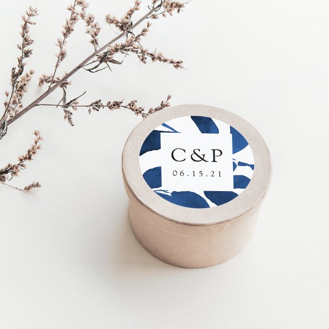 Pressed Botanical Wedding Monogram Classic Round Sticker (Creator Uploaded)