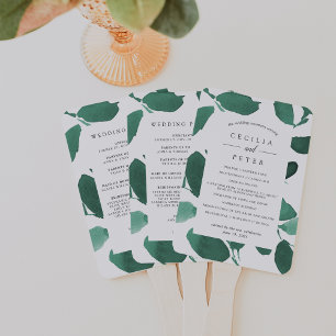Pressed Botanical Wedding Program   Emerald Hand Fan