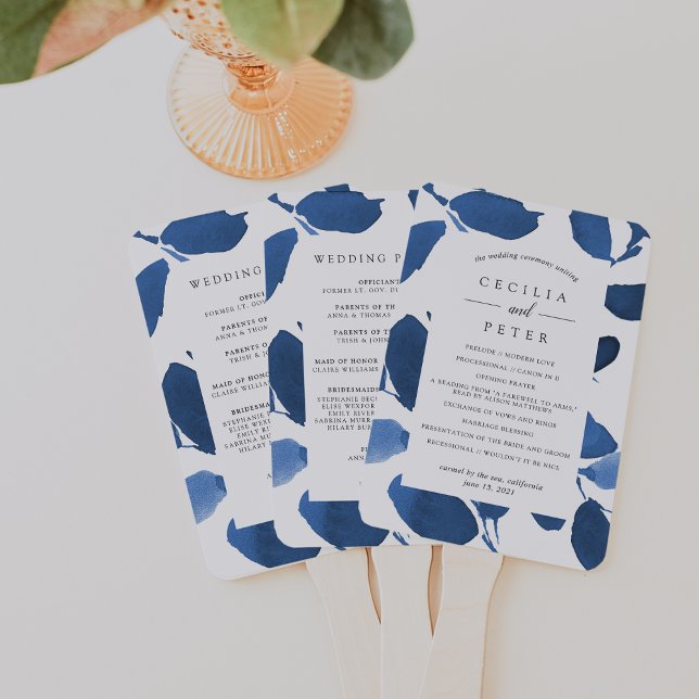 Pressed Botanical Wedding Program | Indigo Hand Fan (Creator Uploaded)