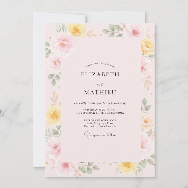 Pressed Butter Yellow Petal Wedding Invitation (Front)