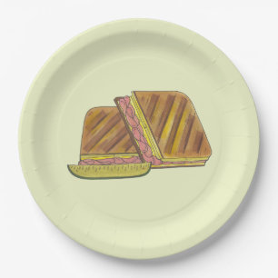 Pressed Cuban Sandwich Ham Cheese Salami PIckle Paper Plate