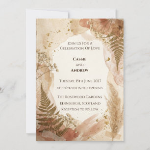 Pressed Fern Terracotta Botanical Gold Wedding Invitation