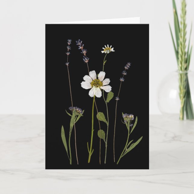 Pressed Flower Greeting Card Black (Front)