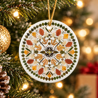 Pressed Flower Mandala l Autumn Botanical Floral Ceramic Ornament