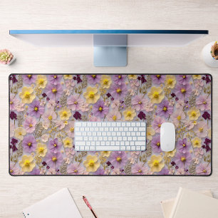 Pressed Flower Pattern Pastel Wildflower Design  Desk Mat