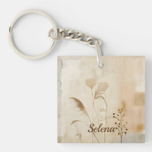 Pressed Flowers and Grass Key Ring