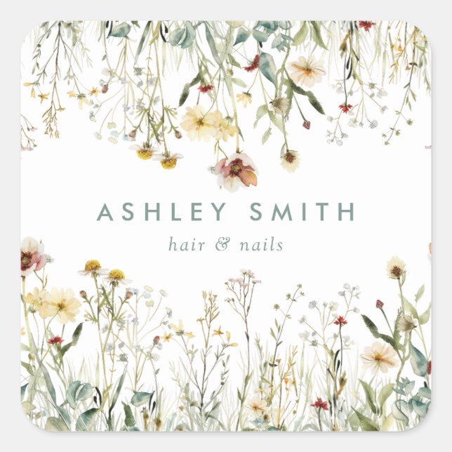 Pressed Flowers Business Square Sticker (Front)