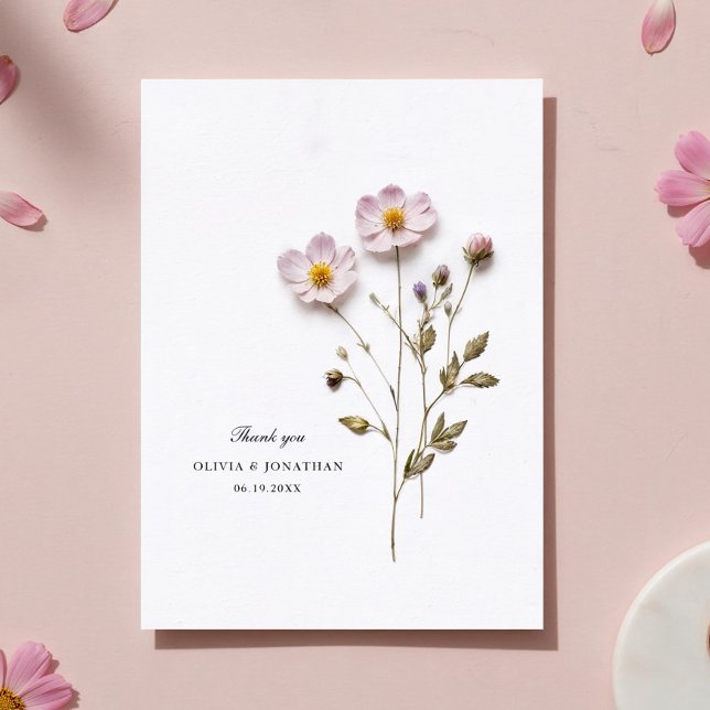Pressed Flowers Chic Wedding Thank You Card (Creator Uploaded)