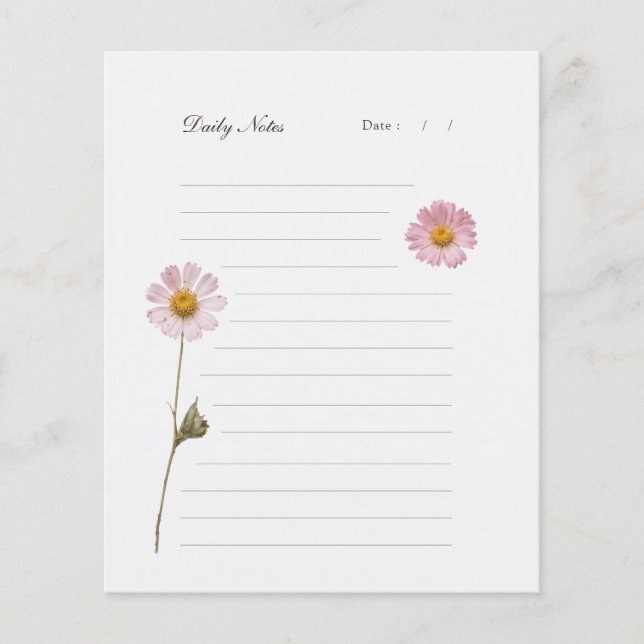 Pressed Flowers Lined Stationery Daily Note Paper (Front)