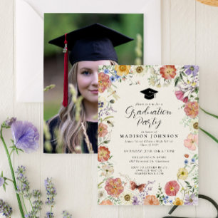Pressed Flowers Photo High School Graduation Party Invitation