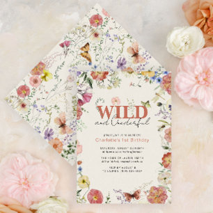 Pressed Flowers Wild & Onederful 1st Birthday Invitation
