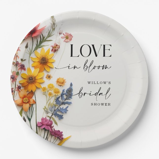 Pressed Flowers Wildflower Boho Bridal Shower Paper Plate (Front)