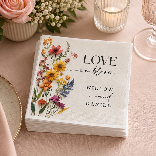 Pressed Flowers Wildflower Boho Wedding Napkin (Creator Uploaded)