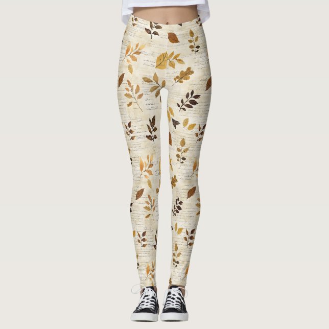 Pressed Leaf Harmony – Vintage Botanical (11) Leggings (Front)