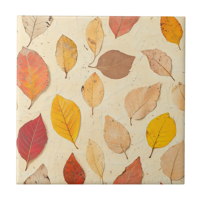 Pressed Leaf Harmony – Vintage Botanical Ceramic Tile (Front)