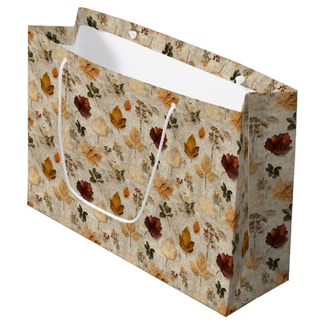 Pressed Leaves & Script Large Gift Bag (Front Angled)
