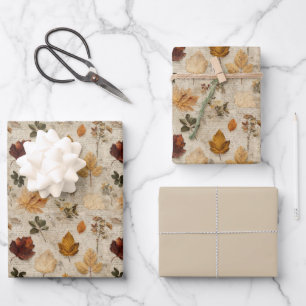 Pressed Leaves & Script Wrapping Paper Set
