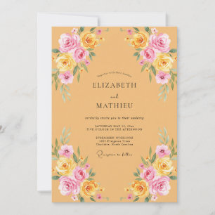 Pressed Mustard Peony Blossom Wedding Invitation