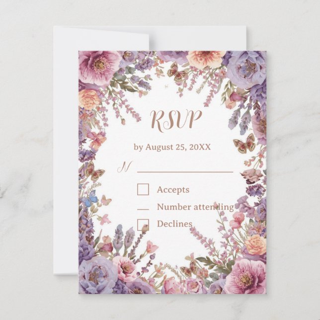Pressed Pink Lavender Wildflower RSVP with QR Code Card (Front)