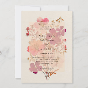 Pressed Red Pink and Cream, floral Wedding Invitat Invitation