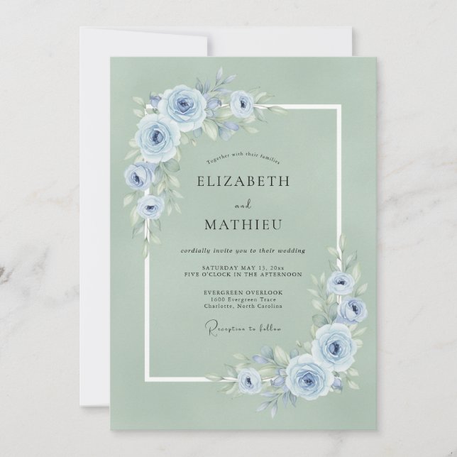 Pressed Seafoam Periwinkle Petal Wedding Invitation (Front)