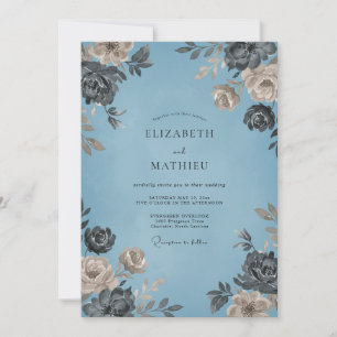 Pressed Slate Azure Petal Wedding Invitation