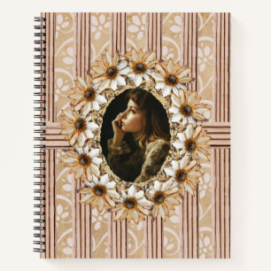 Pressed Sunflower Wreath Rustic Notebook